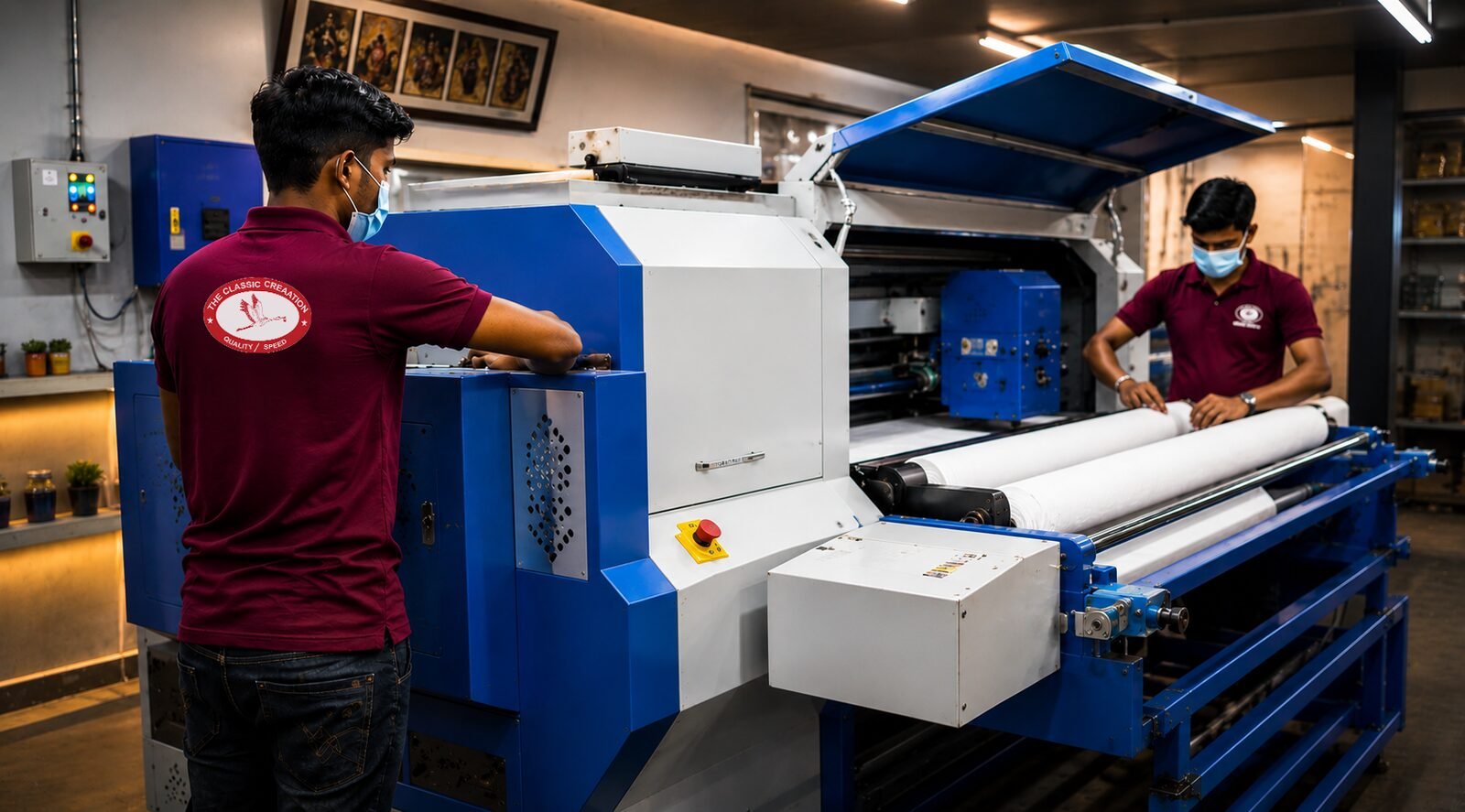 Fabric roll being fed for finishing