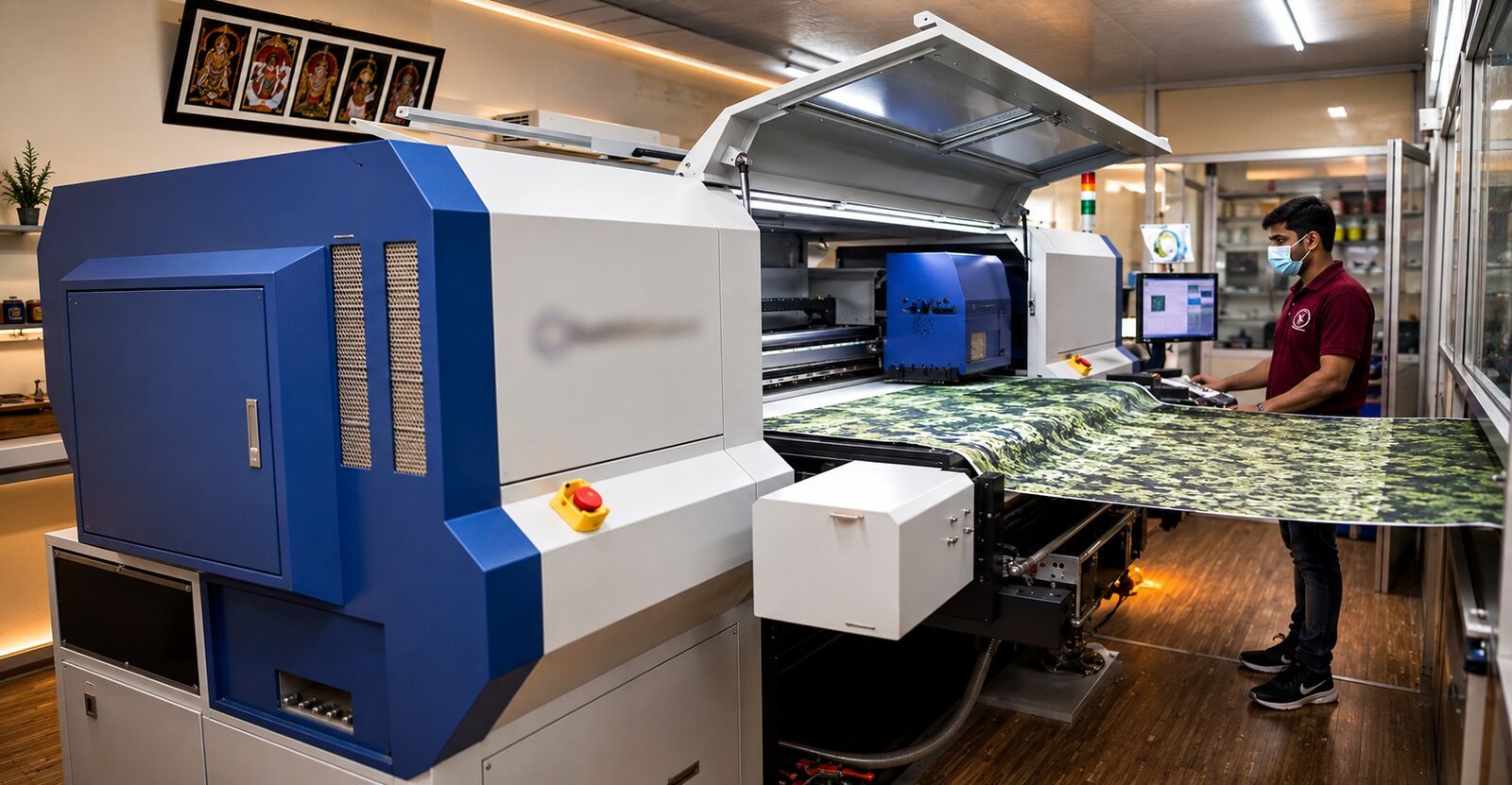 Digital textile printer at work